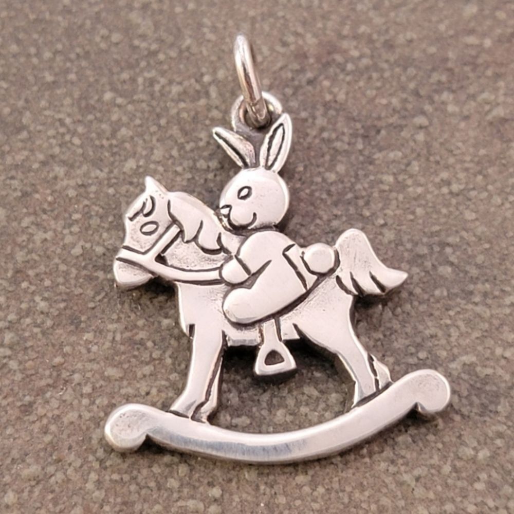 Very Rare Retired James Avery Sterling Bunny Rabbit Rocking Horse Charm
